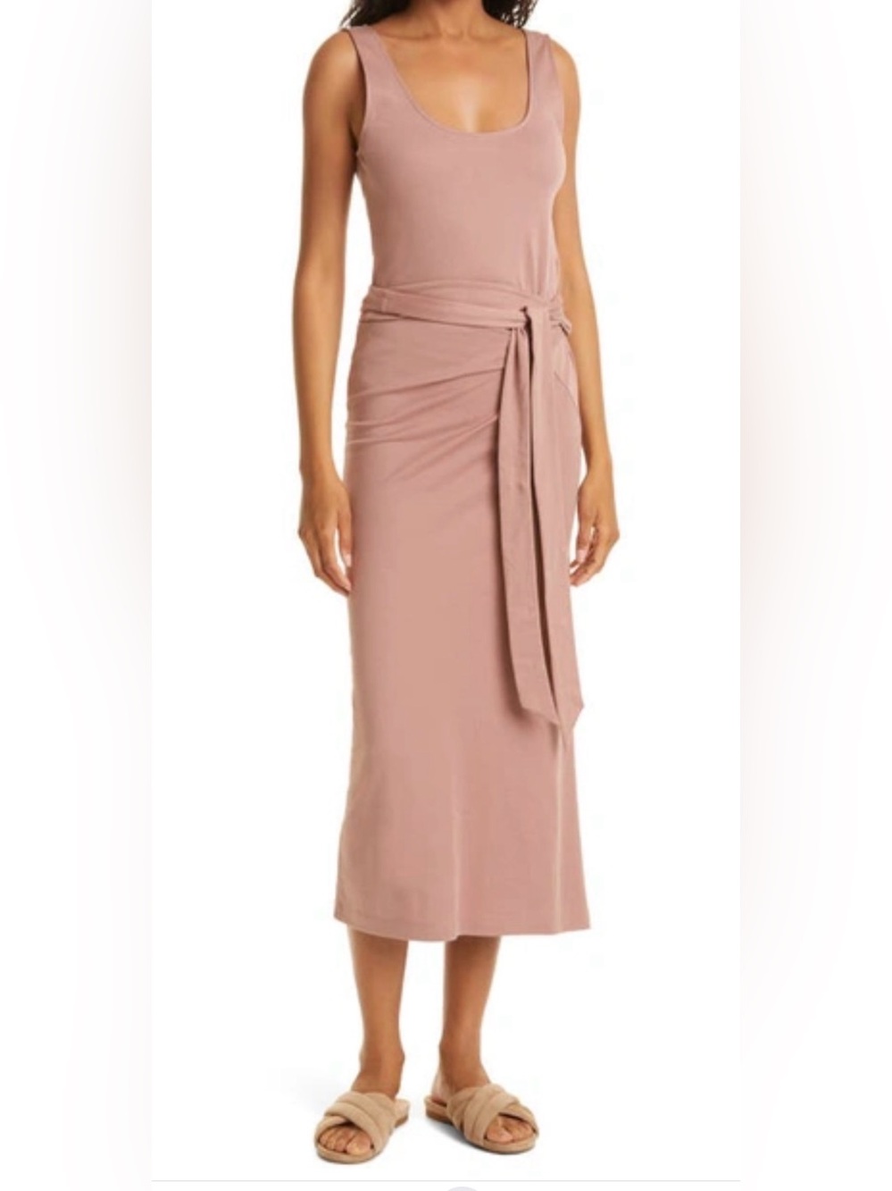 Vince Pima Cotton Tie-Waist Midi Skirt in Dusty Rose